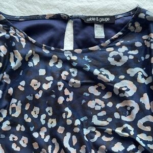 Cable & Gauge Animal Print Top in Dark Blue and Light Pink